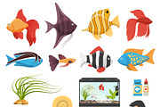 Flat aquaristics icons set