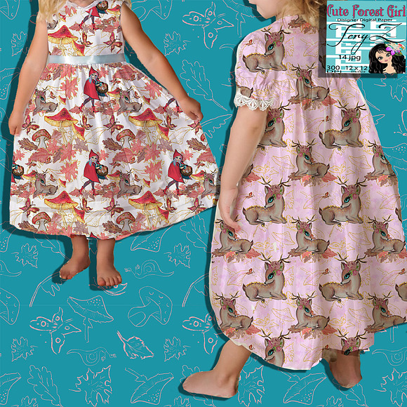 Deer Forest Animals, Forest Girl in Patterns - product preview 9