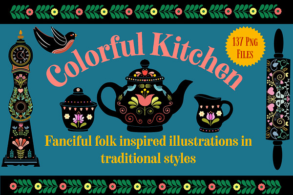 Colorful Kitchen Folk Designs