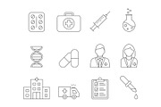 Medical line icons on white