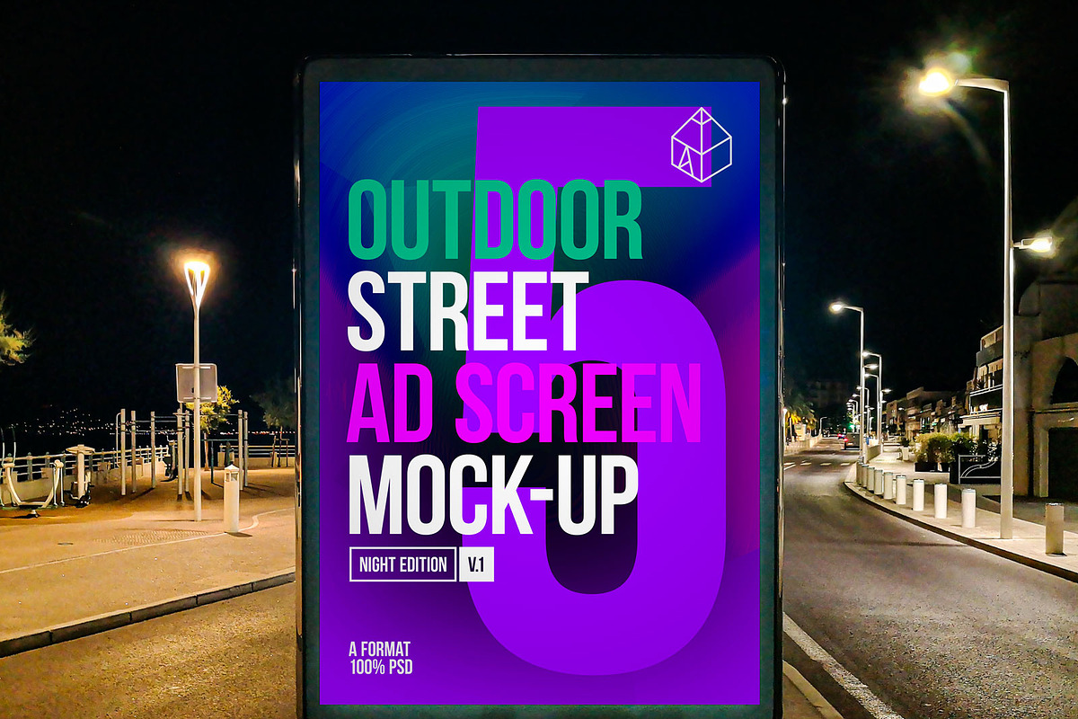 Outdoor Night Ad Screen MockUps in Mockup Templates - product preview 8