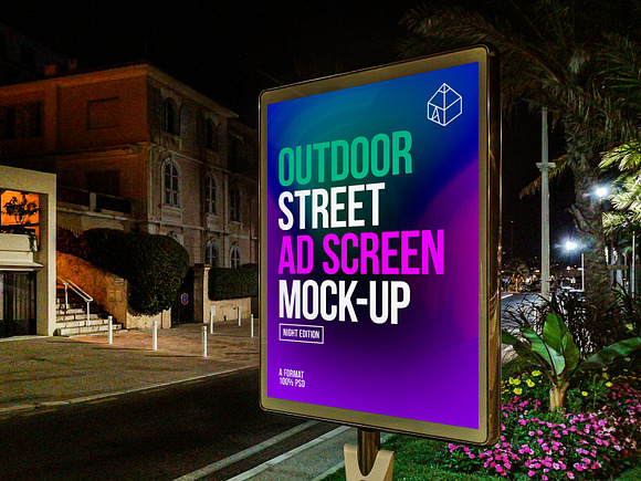 Outdoor Night Ad Screen MockUps in Mockup Templates - product preview 1