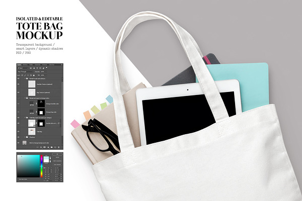 Isolated canvas tote bag mockup