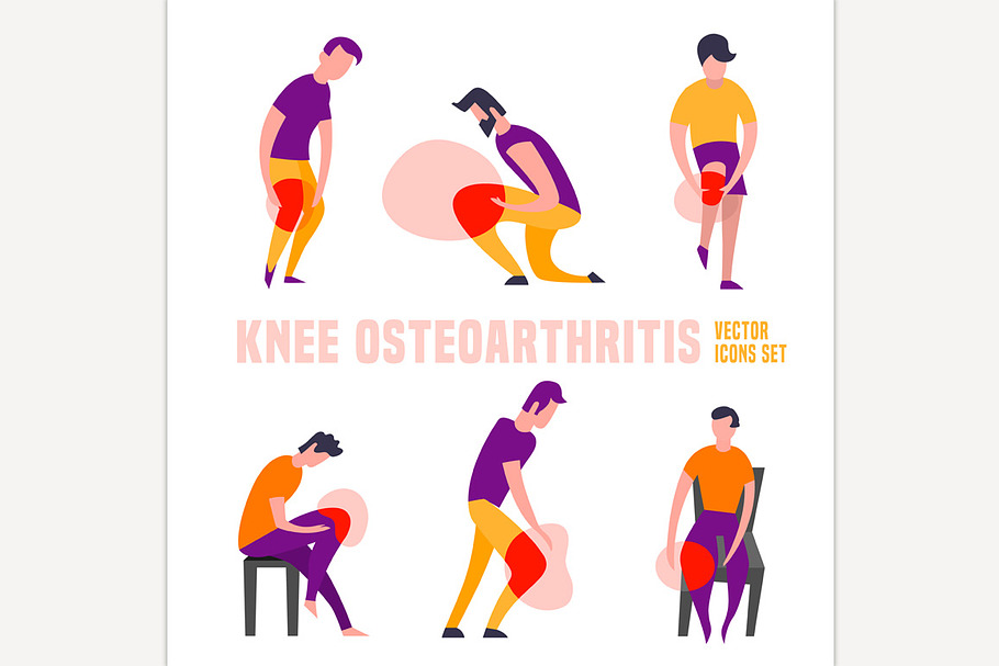 Knee osteoarthritis icons set