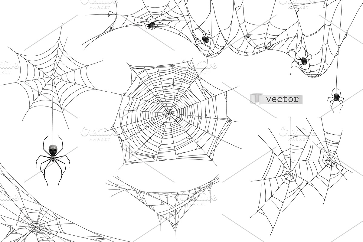 Spiders and spider web, vectors set in Icons - product preview 8