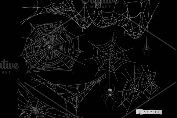 Spiders and spider web, vectors set in Icons - product preview 1