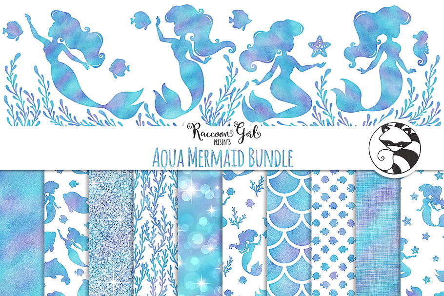 Aqua Mermaid Bundle Set in Patterns - product preview 8