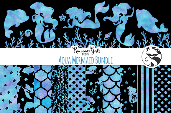 Aqua Mermaid Bundle Set in Patterns - product preview 1