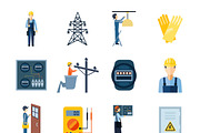 Electricians and equipments icons
