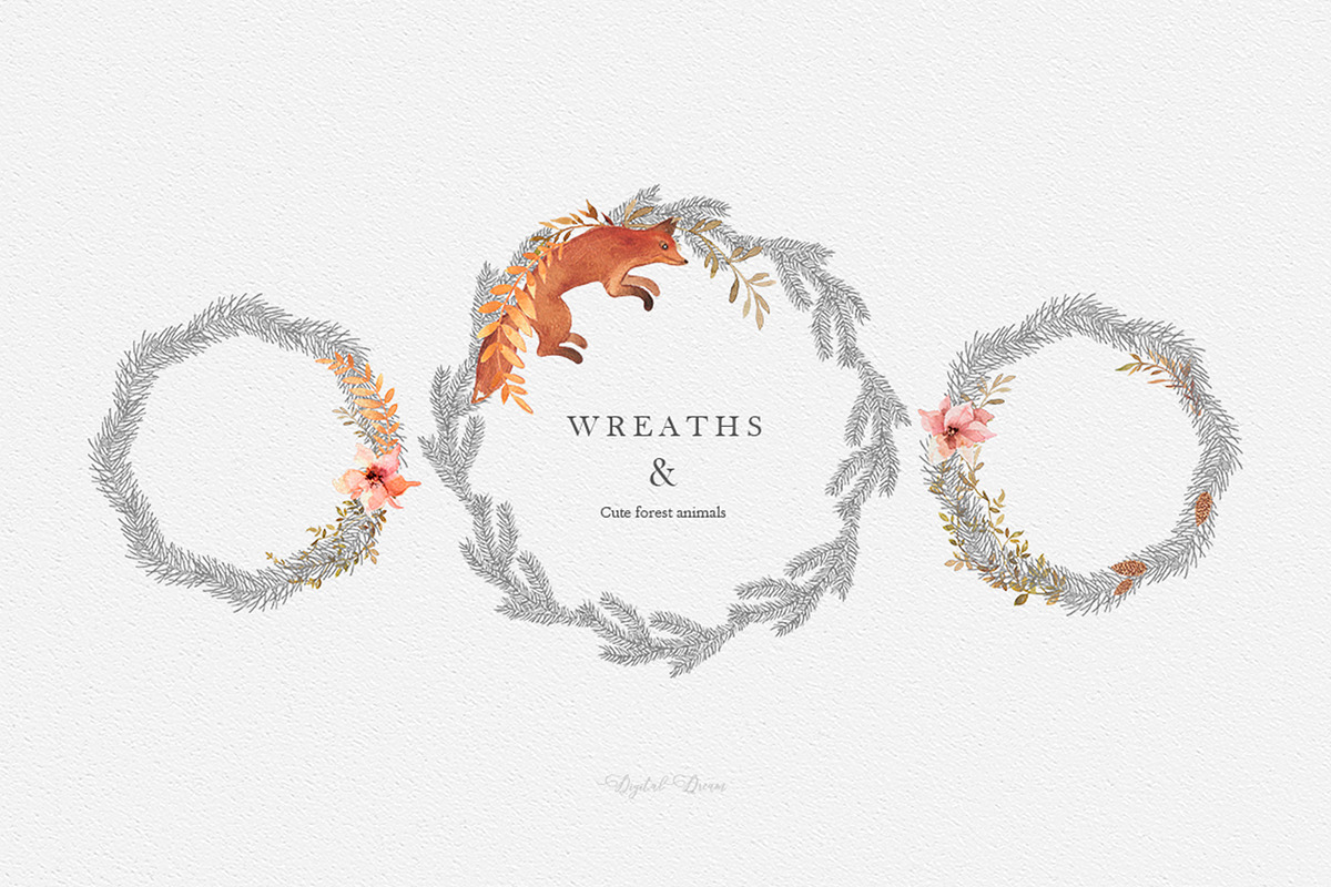 forest animals WREATHS in Illustrations - product preview 8
