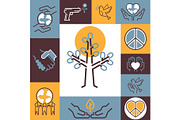 Peace symbols collage, vector