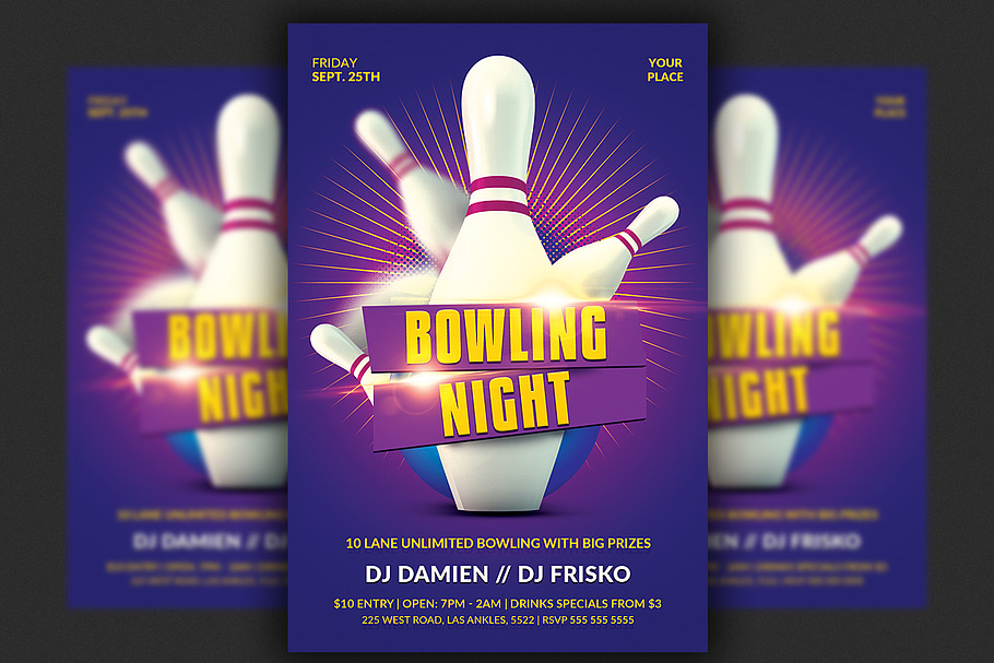 Bowling Night Flyer Template in Flyer Templates - product preview 8