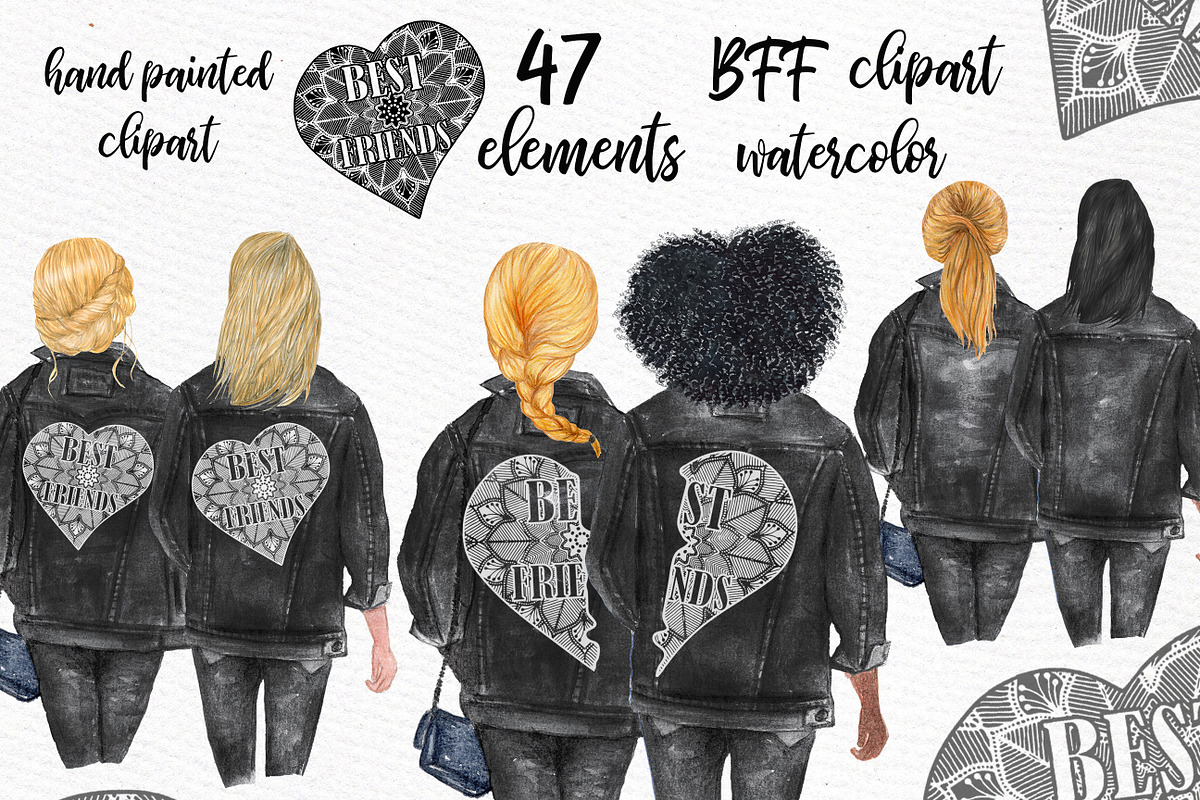 Best Friends Clipart Black Jackets in Illustrations - product preview 8