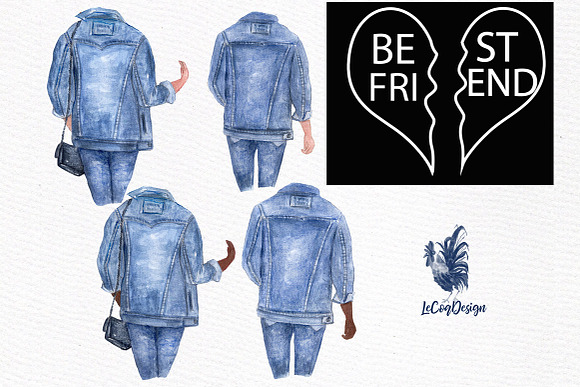 Best friends Girls in jeans clipart in Illustrations - product preview 1