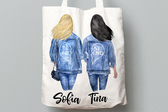 Best friends Girls in jeans clipart in Illustrations - product preview 5