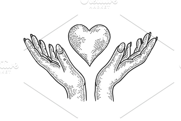 Hands and heart symbol sketch vector