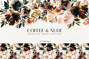 Coffe & Nude Watercolor Flowers PNG