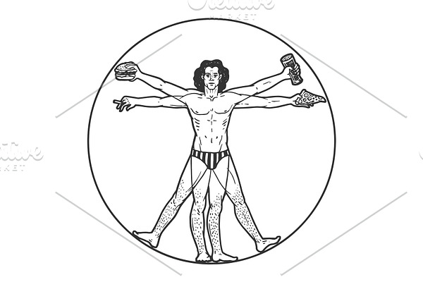 Party Vitruvian Man sketch vector