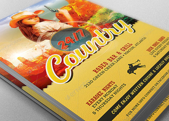 Country Bar Grill Flyer Template in Flyer Templates - product preview 1