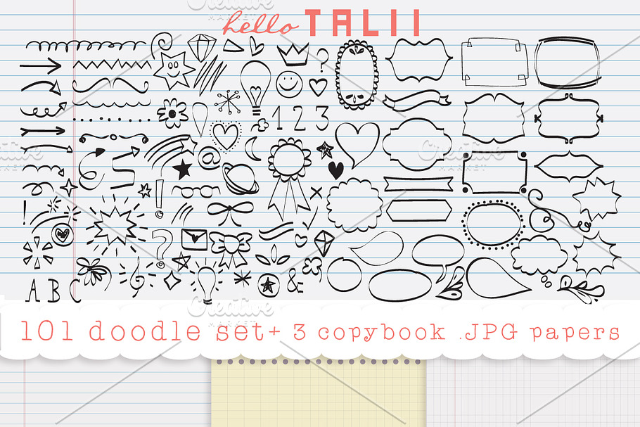 101 doodles clipart + 3 copybook JPG