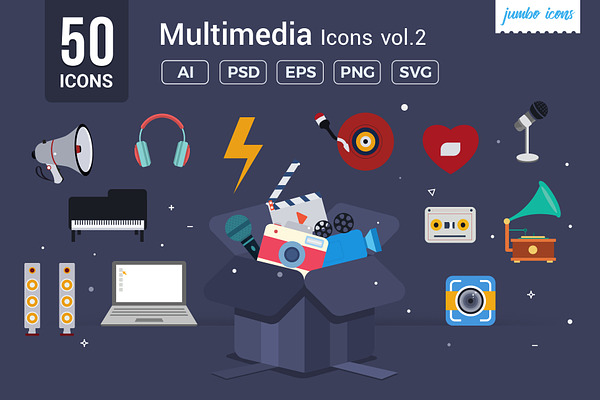 Flat Vector Icons Multimedia Pack V2