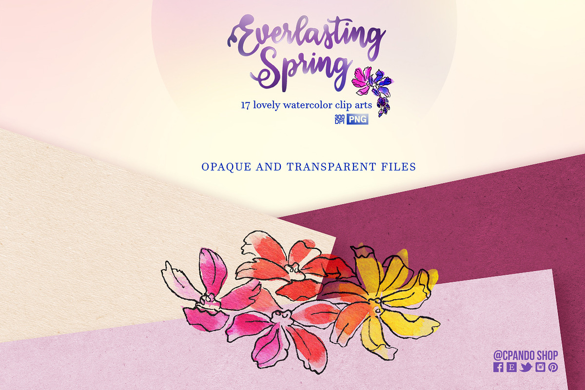 Everlasting Spring watercolor floral in Illustrations - product preview 8