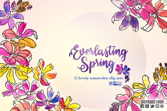 Everlasting Spring watercolor floral in Illustrations - product preview 1