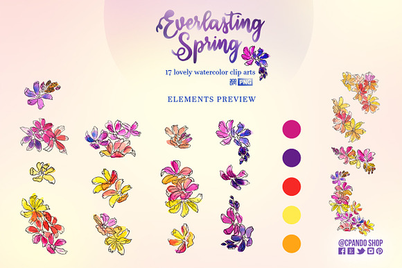 Everlasting Spring watercolor floral in Illustrations - product preview 2