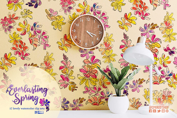 Everlasting Spring watercolor floral in Illustrations - product preview 3