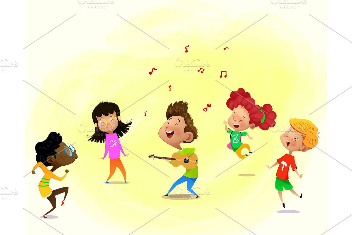 Group of cartoon kids are dancing in Illustrations - product preview 8