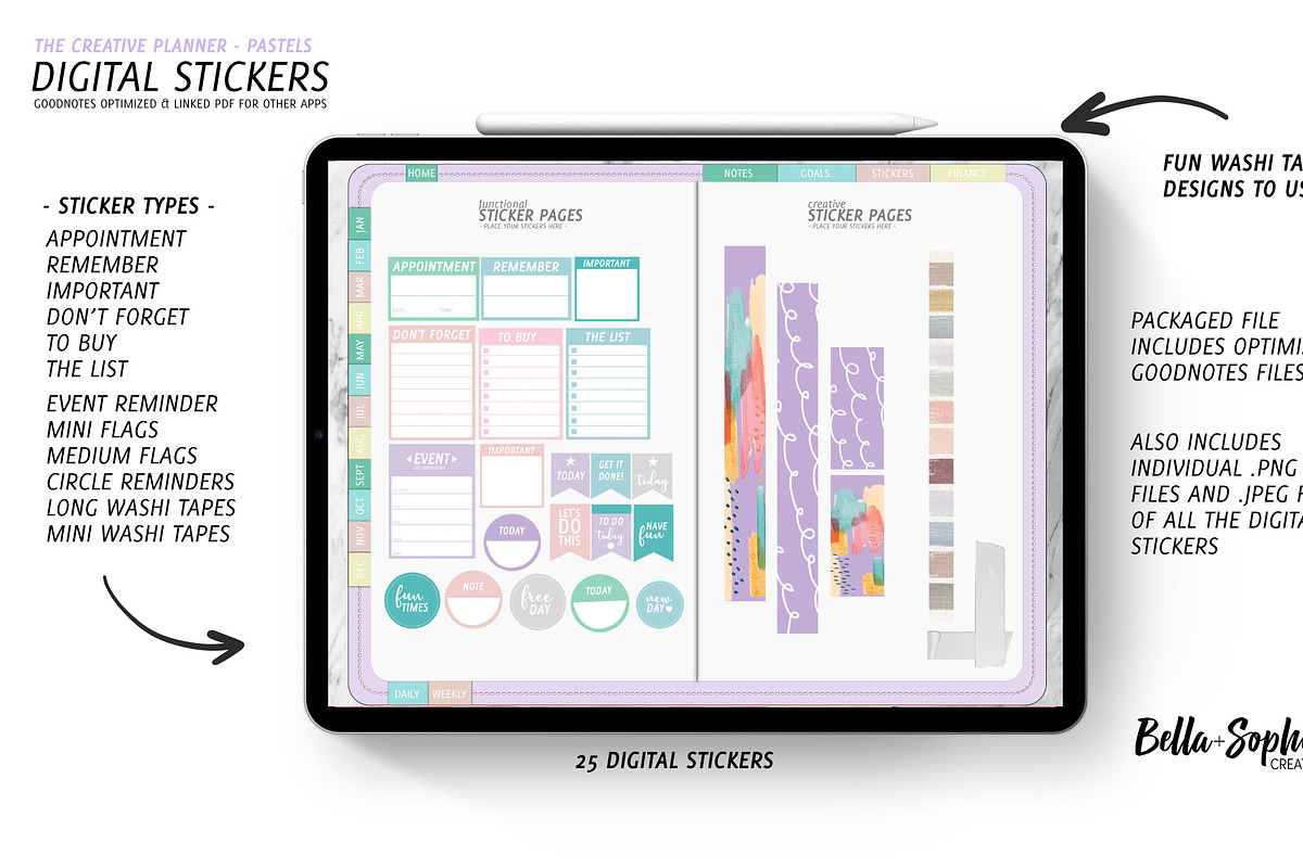 Functional Pastels-Digital Stickers in Stationery Templates - product preview 8