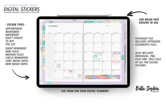 Functional Pastels-Digital Stickers in Stationery Templates - product preview 2