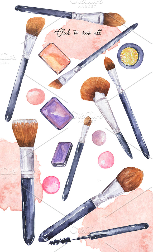 Fashion makeup watercolor in Illustrations - product preview 1