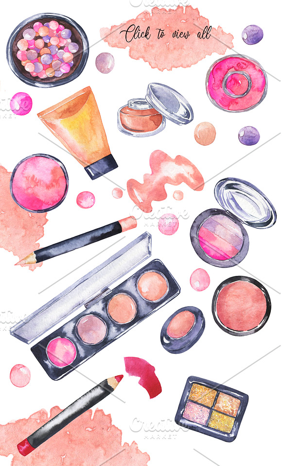 Fashion makeup watercolor in Illustrations - product preview 2