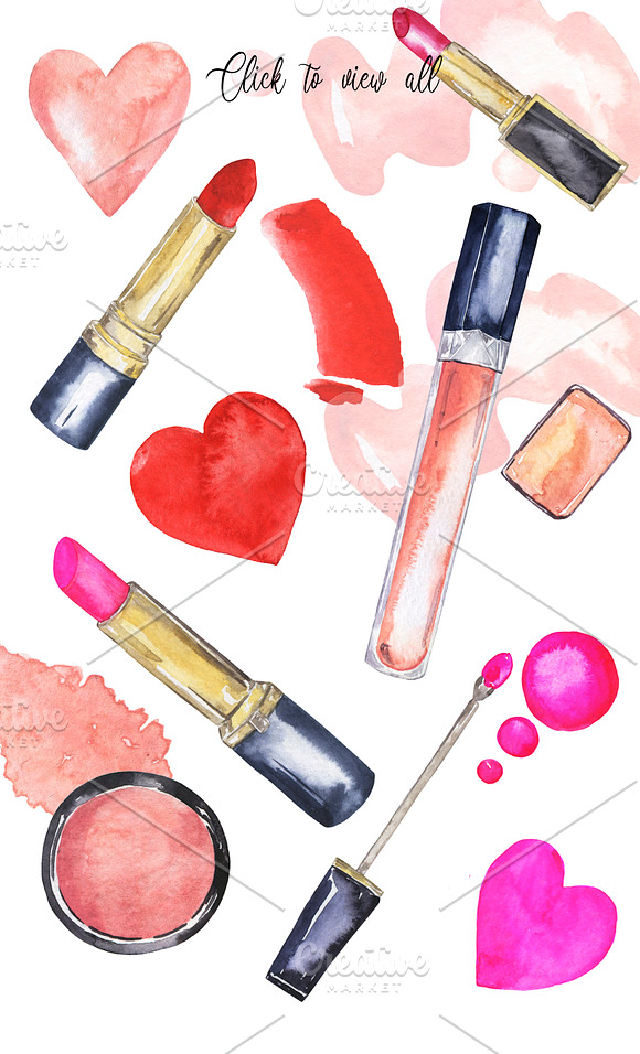 Fashion makeup watercolor in Illustrations - product preview 4