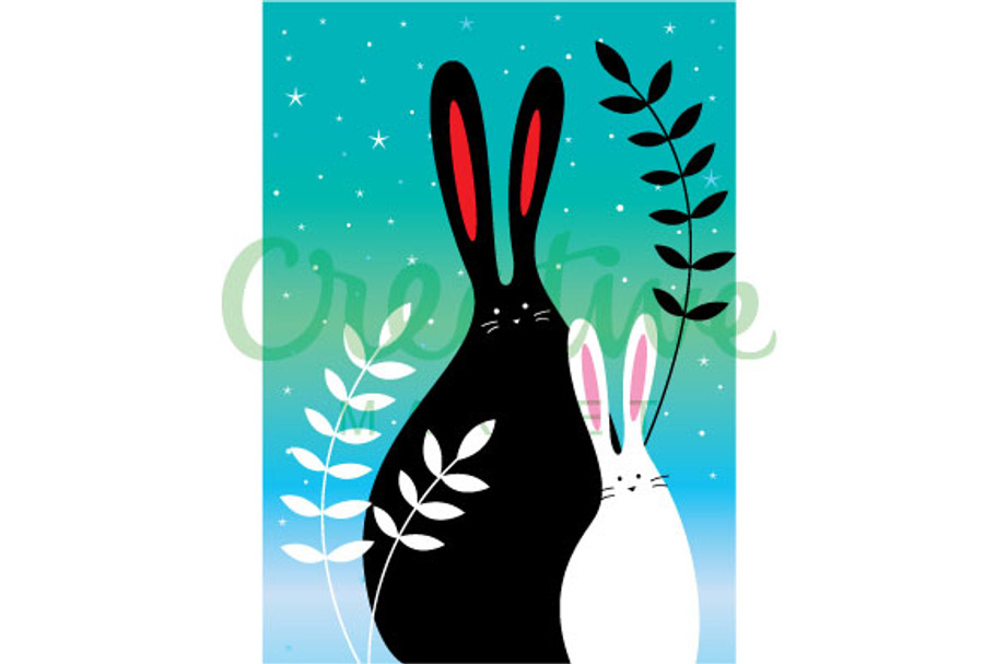 Stary Night Bunny Illustration