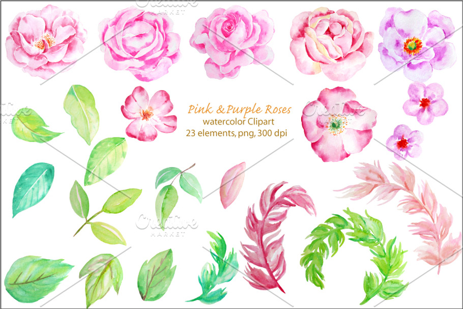 Watercolor Classic Rose Clip Art in Illustrations - product preview 8