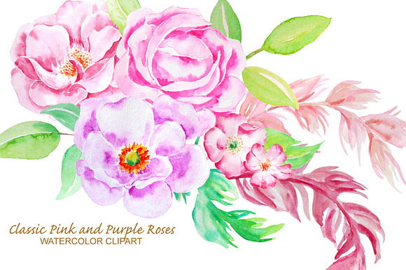 Watercolor Classic Rose Clip Art in Illustrations - product preview 1