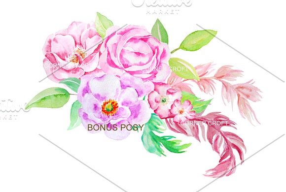 Watercolor Classic Rose Clip Art in Illustrations - product preview 3