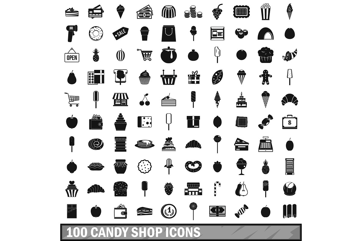 100 candy shop icons set in Illustrations - product preview 8