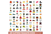 100 clothing magazine icons set