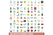 100 health journal icons set