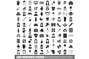 100 midwife icons set, simple style