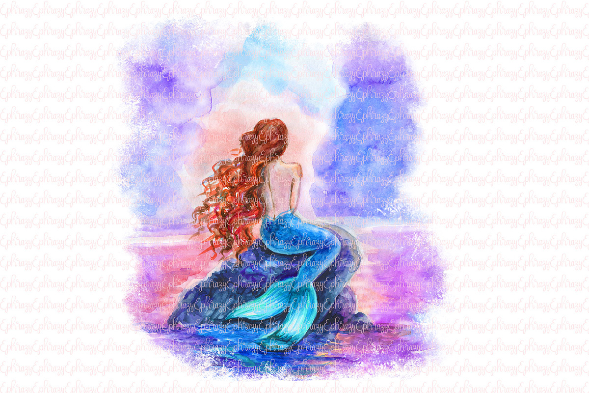 Mermaid. Watercolor in Illustrations - product preview 8