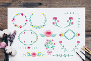 Watercolor Flower Wreath and Divider