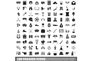100 passion icons set, simple style