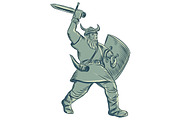 Viking Warrior Striking Sword Etchin