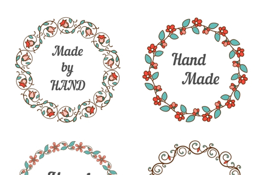 Handmade labels with wreaths