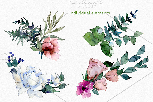 Autumn Flowers Bouquets Watercolor in Illustrations - product preview 2