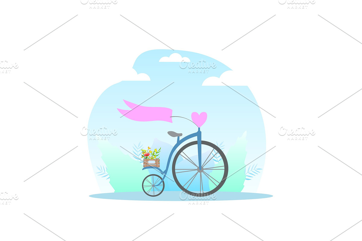 Retro Bicycle with Wooden Crate of in Illustrations - product preview 8